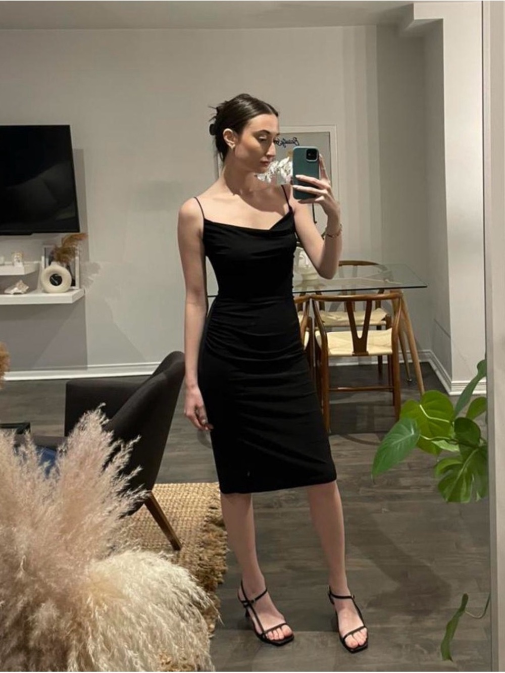 Laundry By Shelli Segal Black Cowl Neck Midi Slip Dress